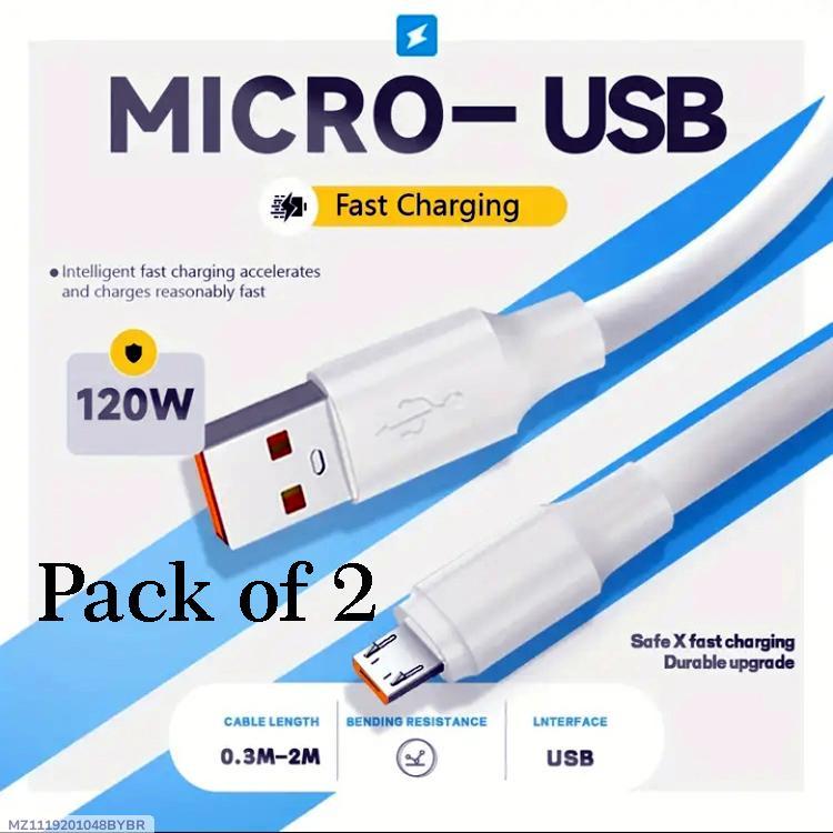 Micro-USB Fast Charging Cable Pack of 2 White
