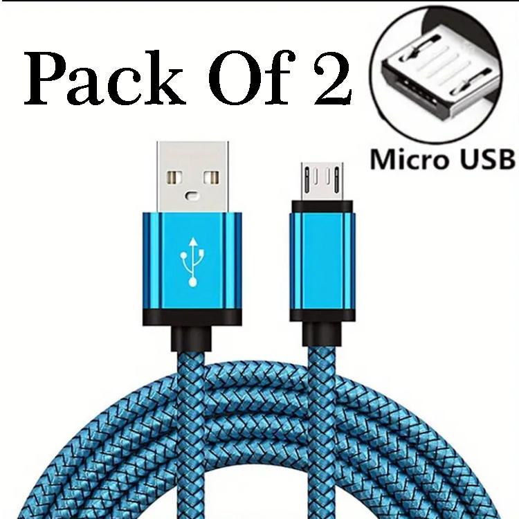 Micro USB Cable Pack of 2 Blue Braided