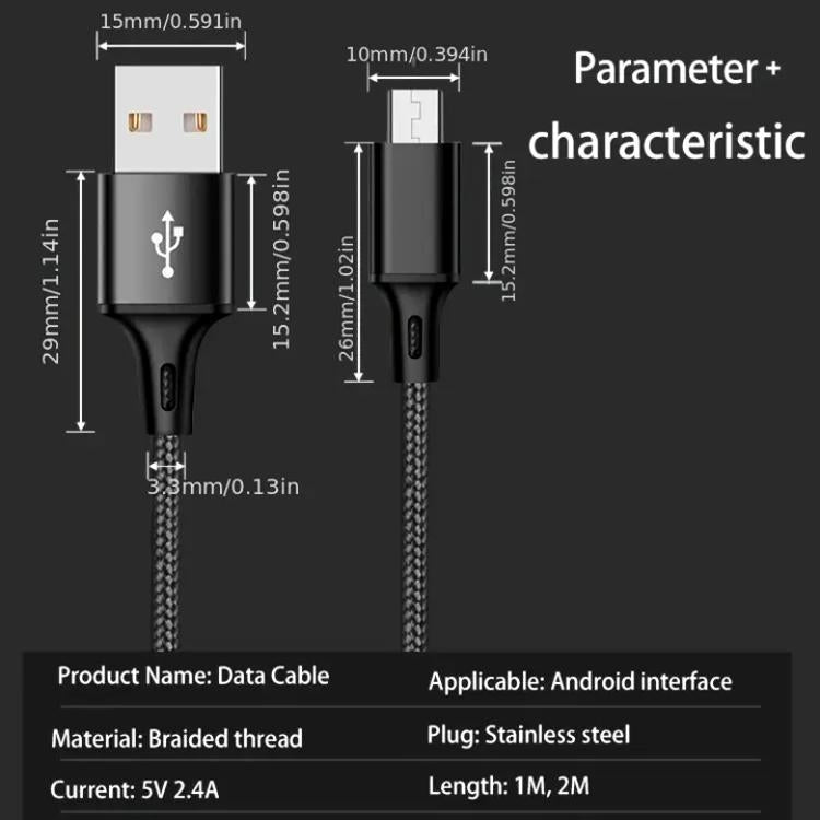 Micro USB Cable Pack of 2 Blue Braided