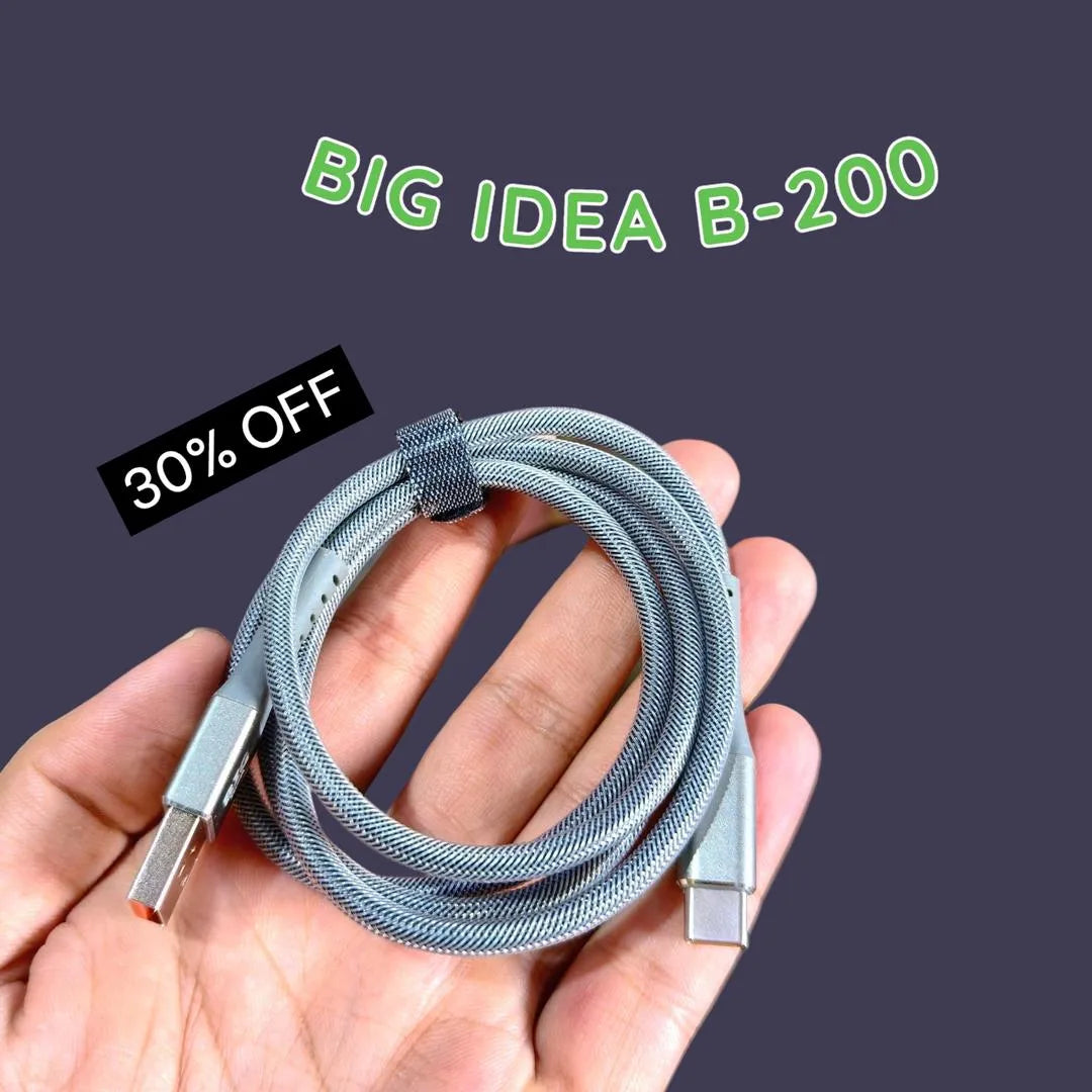 Big Idea B-200 3A Fast Charging Cable Red Black Braided