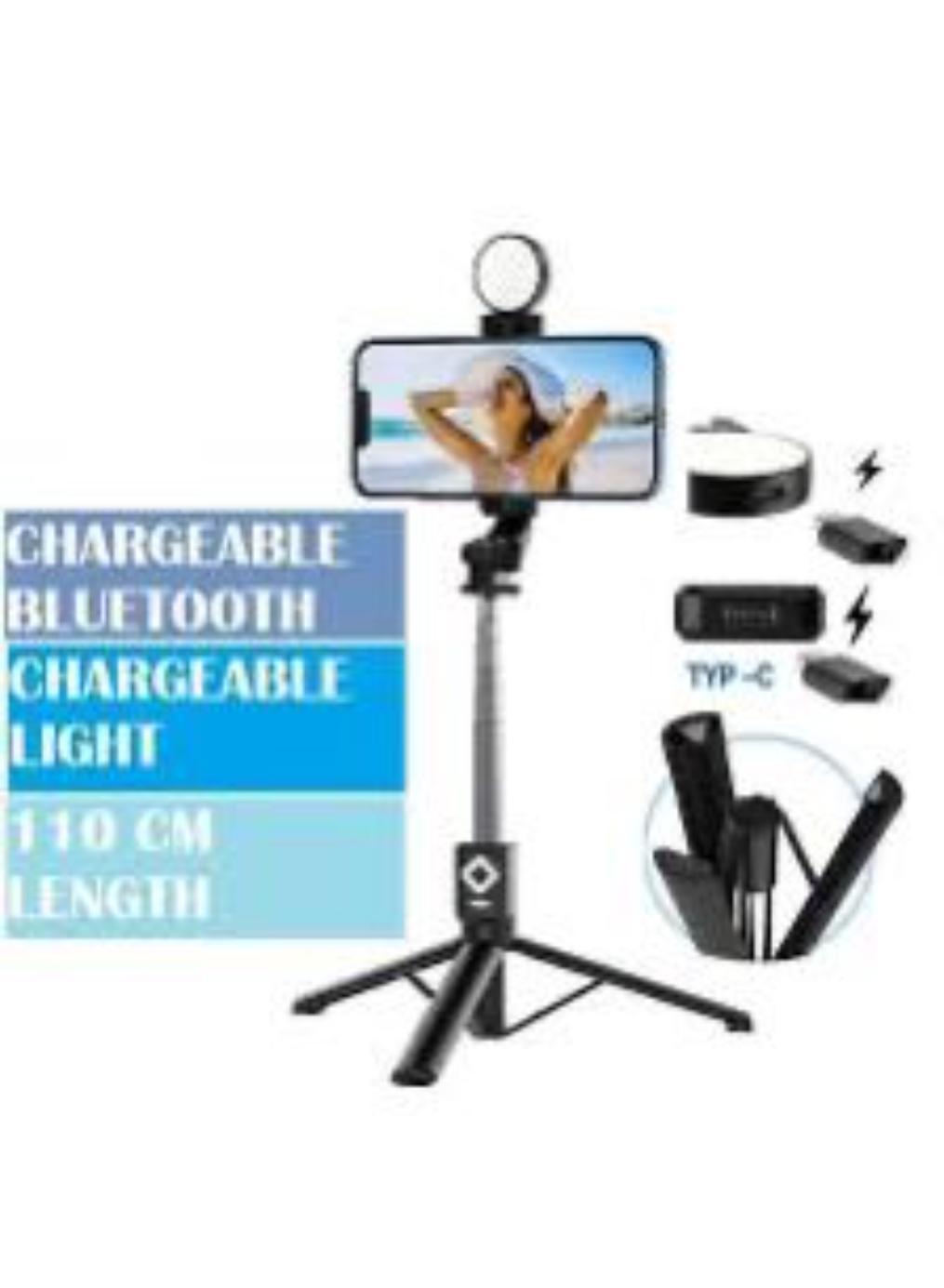 Black Selfie Stick with LED Light & Bluetooth Remote