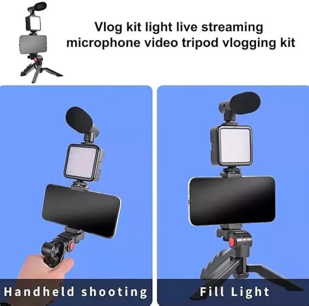 Professional Vlogging Kit with Light & Mic Black