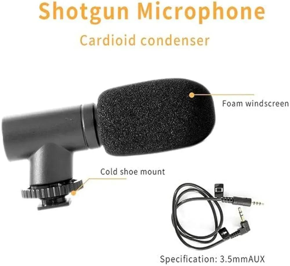 Professional Vlogging Kit with Light & Mic Black