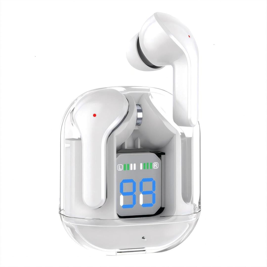 Stylish Grey Bluetooth Earbuds with Clear Case