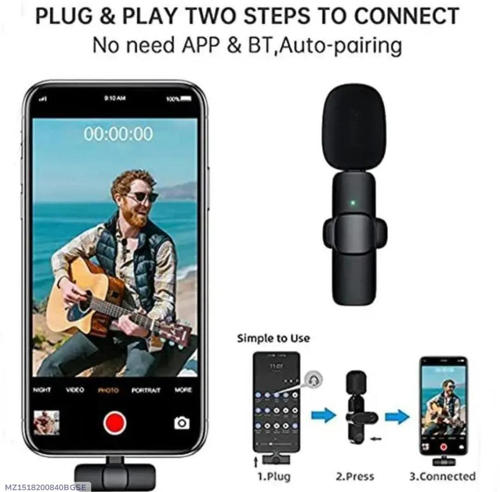 Black Plug & Play Microphone for Vlogging & Outdoor Use