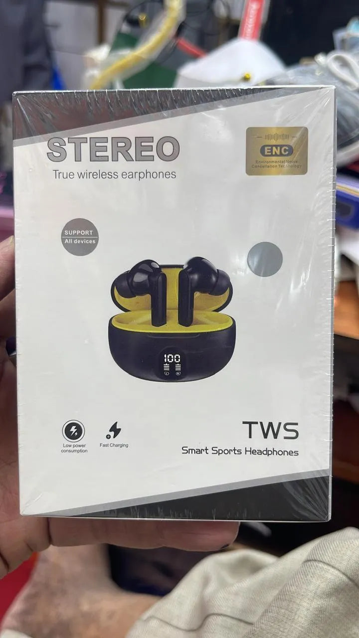 True Wireless Stereo Earbuds Black Yellow Battery Display