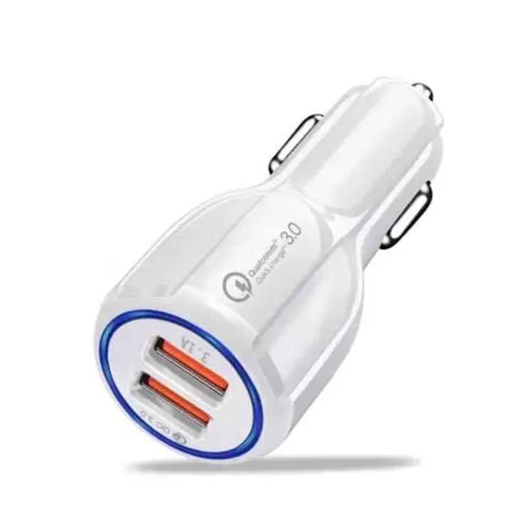 Car USB Charger 3.0 Dual Port White Black