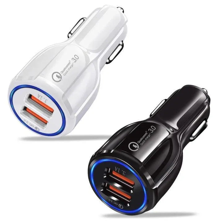 Car USB Charger 3.0 Dual Port White Black