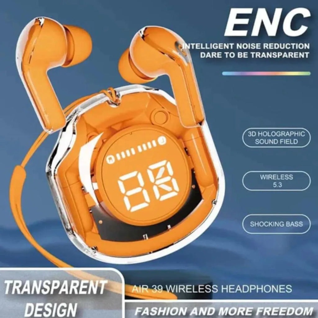 Transparent Digital Earbuds with AI Noise Cancellation & Fast Charge