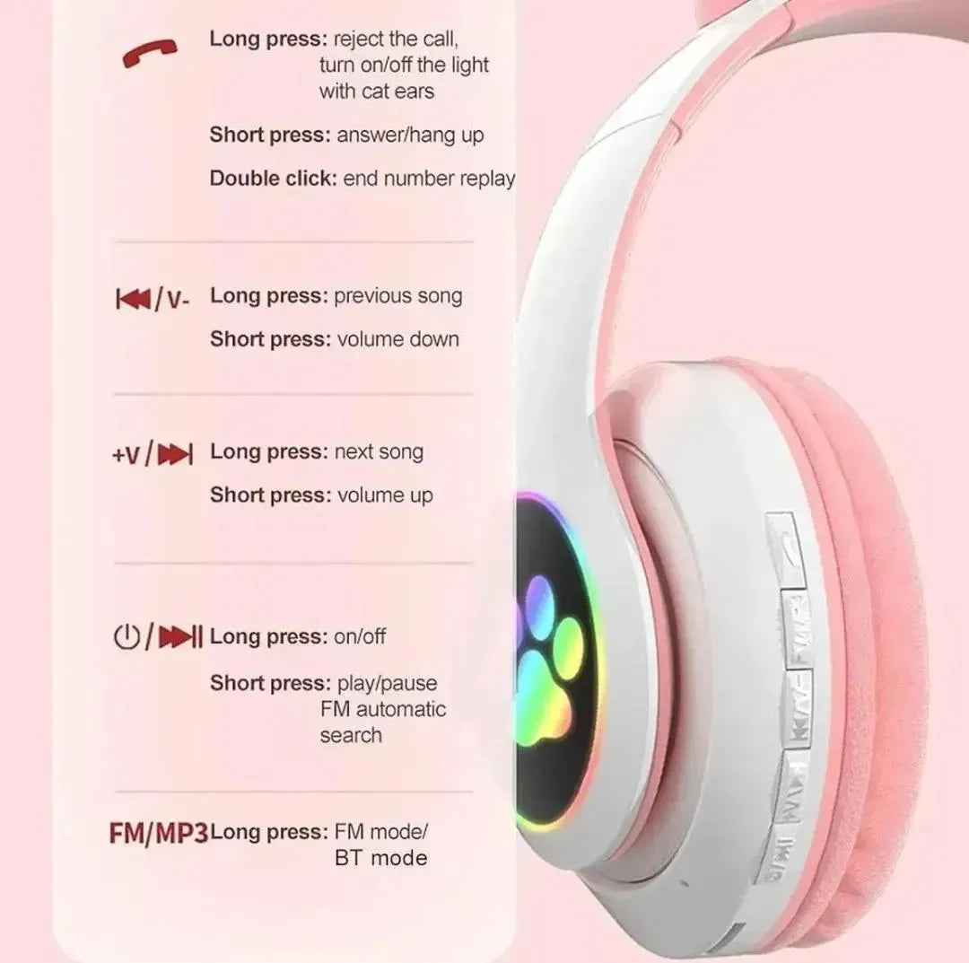 Cat Ear LED Headphones Multicolor ABS for Teens Young Adults