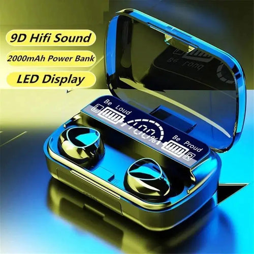 9D Hifi Sound Black LED Display Earbuds 2000mAh Power Bank