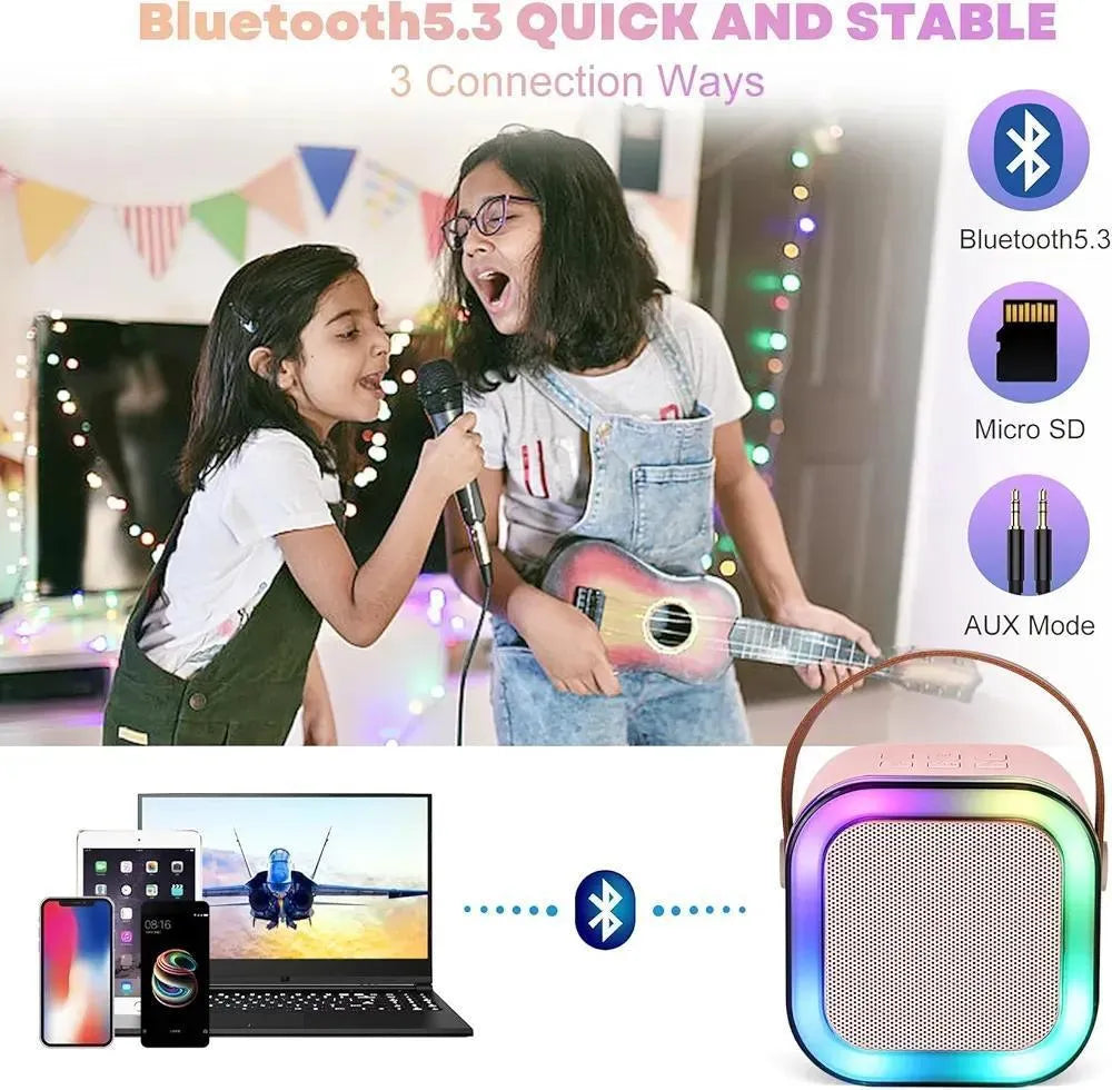 Portable LED Speaker Pink with 2 Microphones