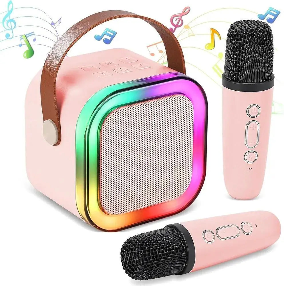 Portable LED Speaker Pink with 2 Microphones for Parties & Commutes