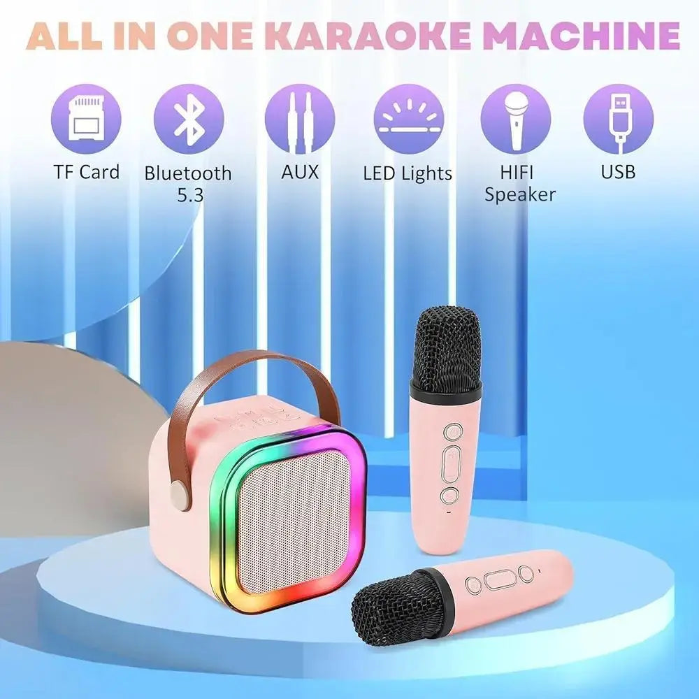 Portable LED Speaker Pink with 2 Microphones for Parties & Commutes