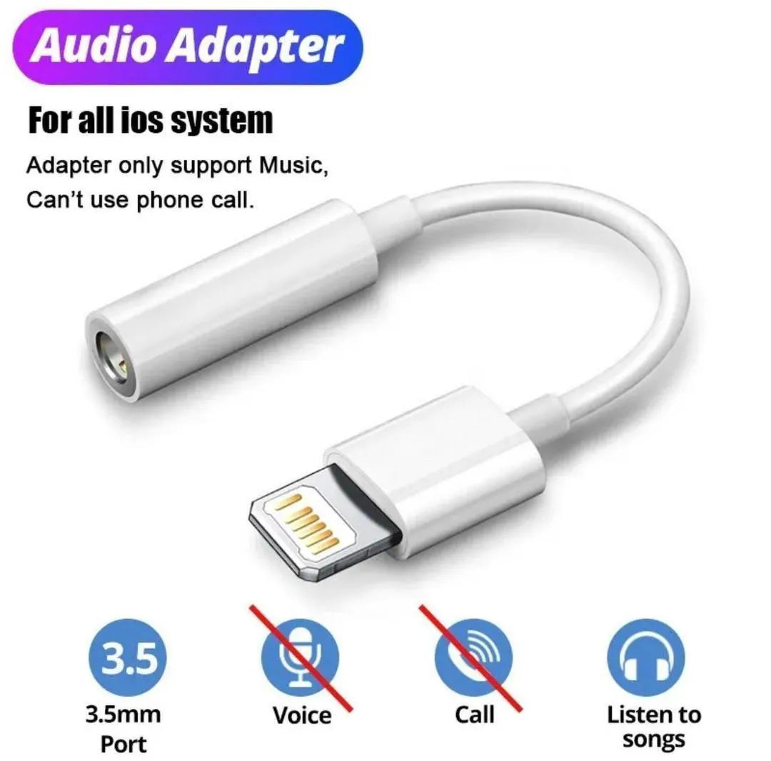 Lightning to Headphone Jack Adapter White Mini iPhone Compatible