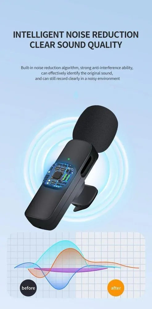 K9 Wireless Microphone for Vloggers with Noise Reduction & Type-C Adapter