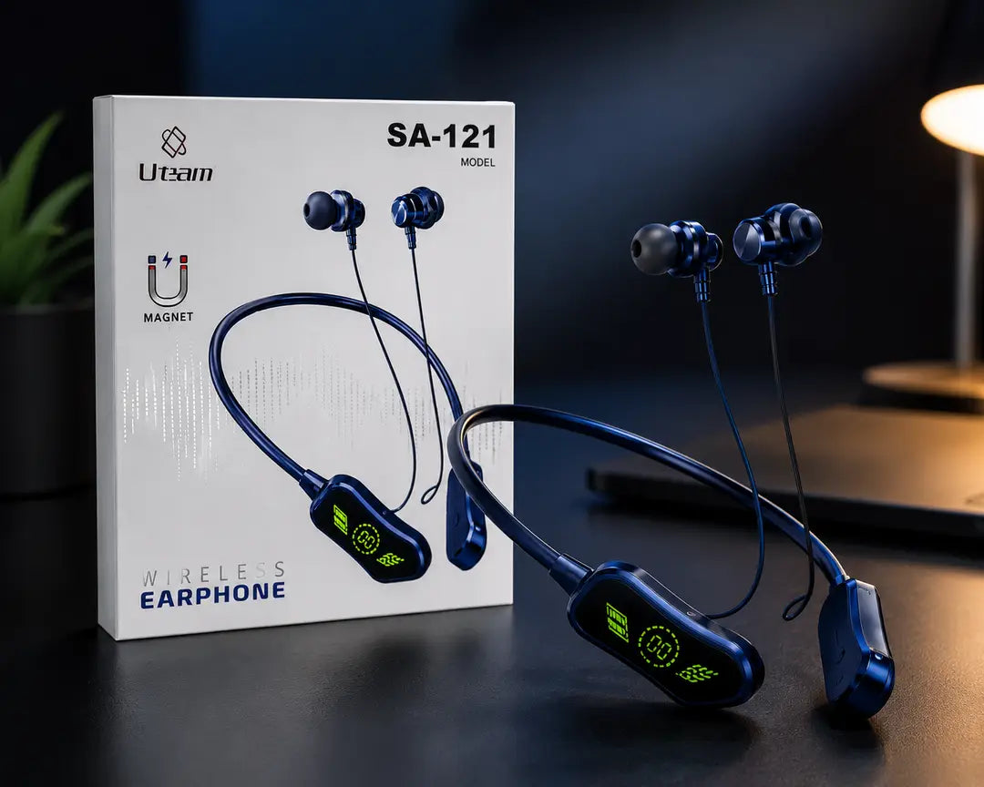 Uteam SA-121 Wireless Neckband Earphones – Bluetooth Magnetic Earbuds with 48 Hours Battery & Hi-Fi Sound
