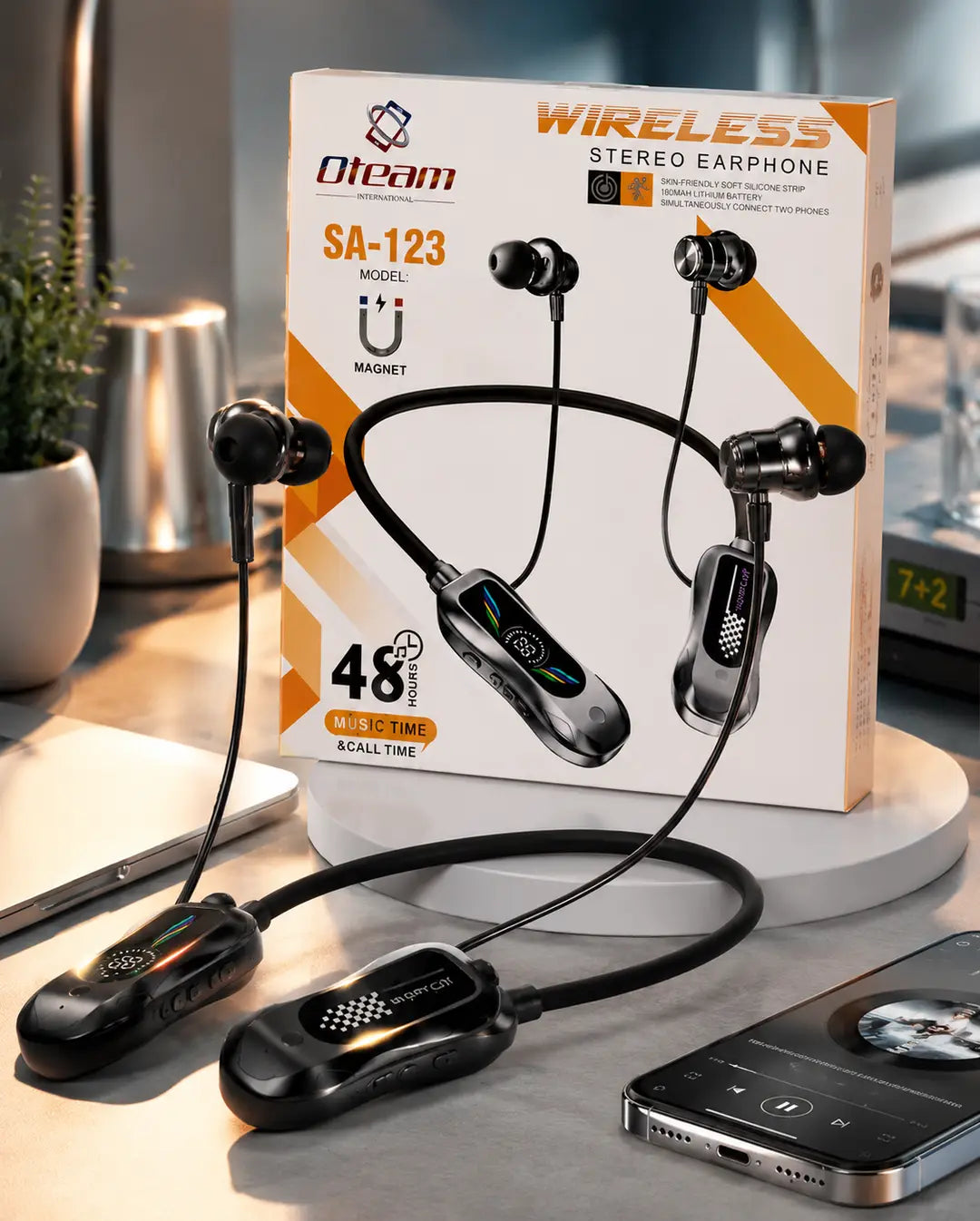 Oteam SA-123 Wireless Stereo Neckband Earphones | Bluetooth Magnetic Earbuds | 48 Hours Battery Backup