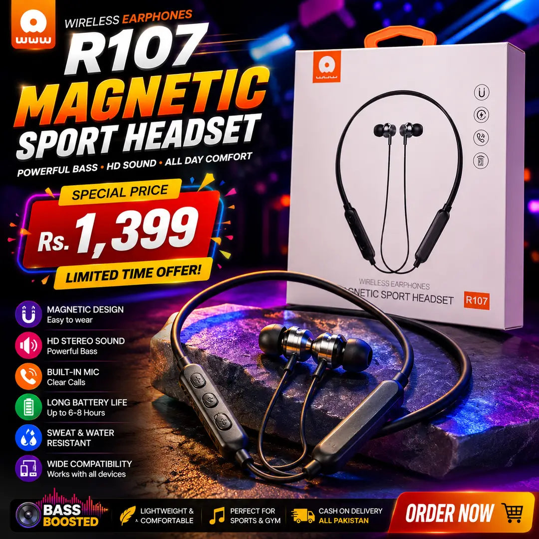 WUW R107 Magnetic Sport Headset Wireless Bluetooth Earphones