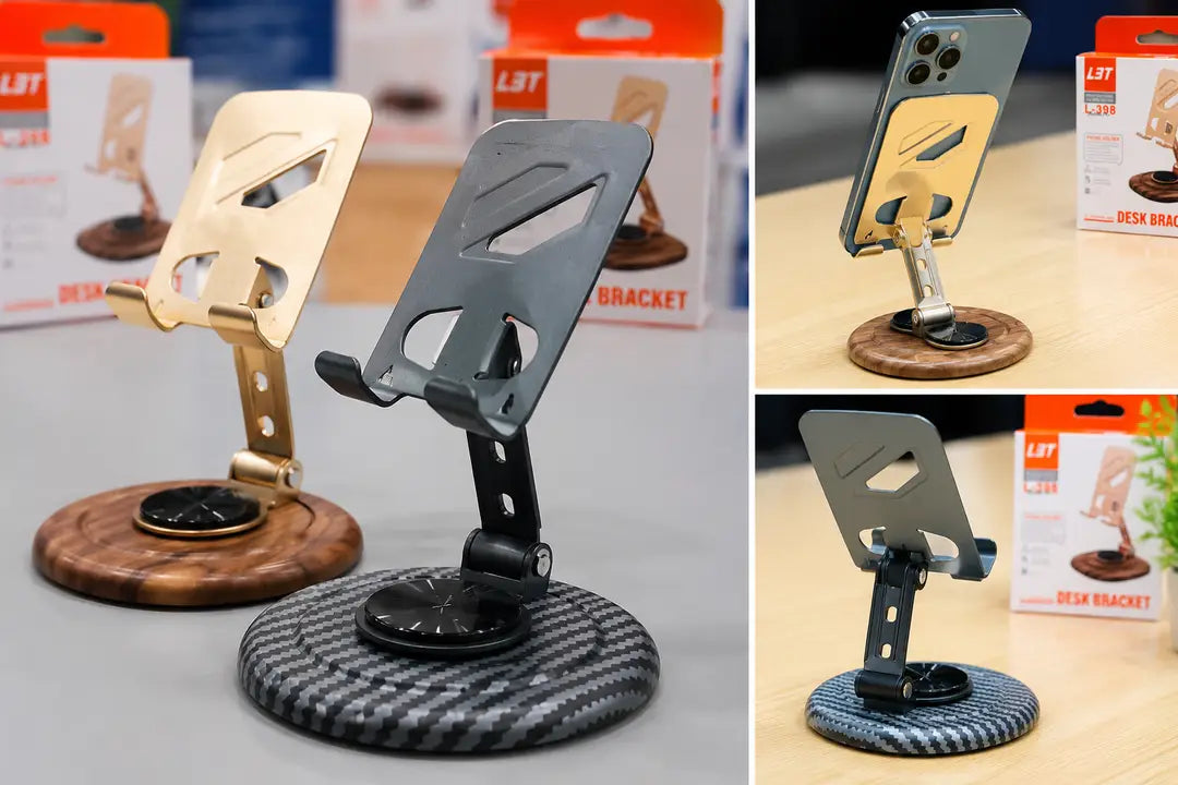 L3T L-398 Adjustable Metal Desk Phone Holder Stand | Foldable Mobile Stand for Desk & Table