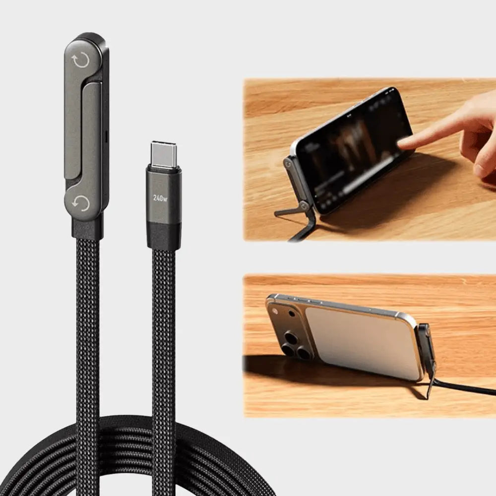 240W USB-C to USB-C Fast 1.5 Meter Charging Cable with Foldable Phone Holder