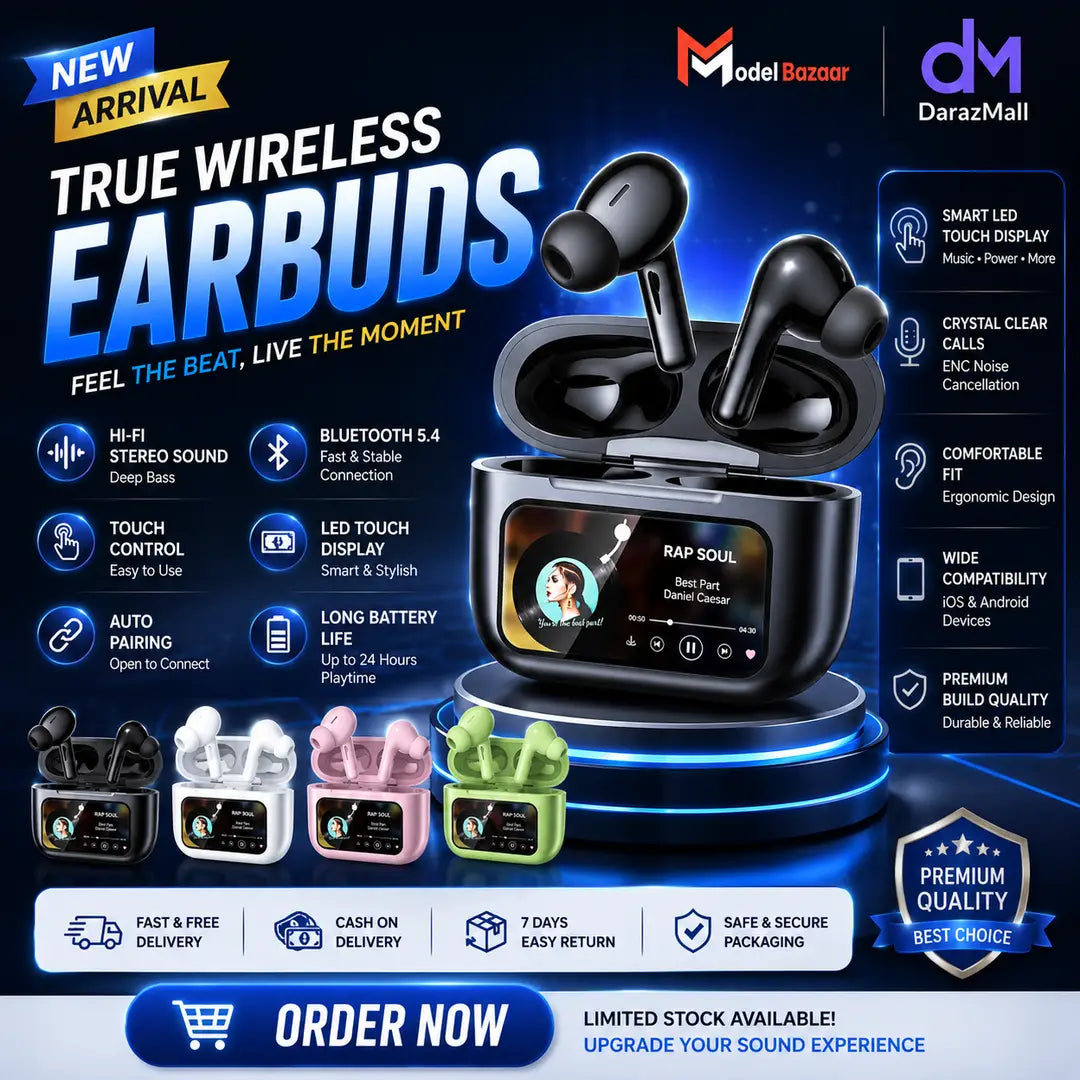A9 Pro Wireless Earbuds White Bluetooth 5.3 Hi-Fi Stereo TWS Earbuds