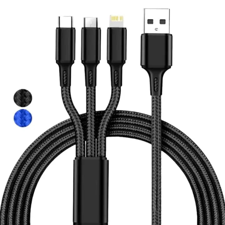 100W Fast Charging Cable Multi Charger Cable Nylon Braided Multiple USB Universal 3 in 1 Charging Cord Adapter with Type-C Micro