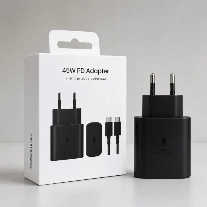 PD Adapter 45D Fast Charging USB-C to USB-C 45W PD Super Fast Charger Power Adapter with USB Type C to C Cable for Quick Charging