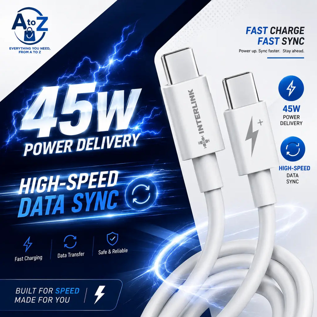 Interlink NextGen Type-C to Type-C Cable 45W PD Fast Charging & High-Speed Data Transfer Sync Cable