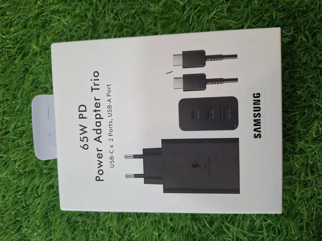 Samsung Original 65W PD Power Adapter Trio - 3-in-1 Fast Charging Adapter with 2 USB-C & 1 USB-A Port