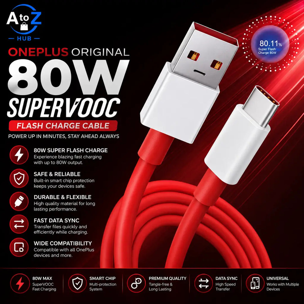 OnePlus 80W SuperVOOC Fast Charging Cable, USB-A to USB-C Data Sync Cable, Flash Charge Cable