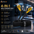 4 In 1 65W Fast Charging Data Cable Multi Charging Cable USB A To Type C Type C To Type C Type C To Lightning USB A To Lightning PD Cable For Android Samsung Xiaomi iPhone (Pouch Pack)