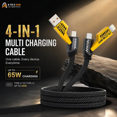 4 In 1 65W Fast Charging Data Cable Multi Charging Cable USB A To Type C Type C To Type C Type C To Lightning USB A To Lightning PD Cable For Android Samsung Xiaomi iPhone (Pouch Pack)