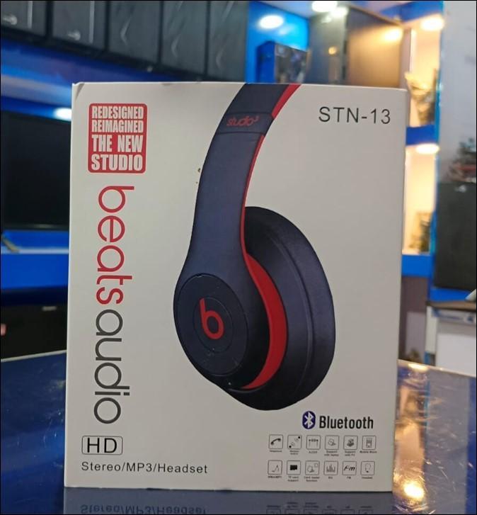 Black Bluetooth Headphones with Red Ring & Long Battery