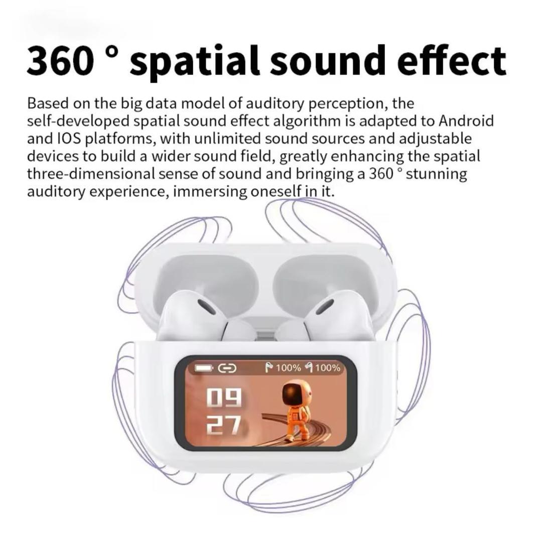 A9 Pro Display Airpods White Bluetooth 5.3 with ANC