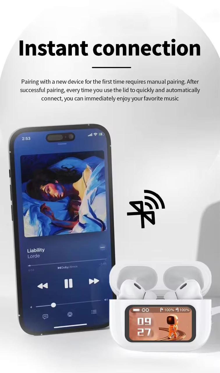 A9 Pro Display Airpods White Bluetooth 5.3 with ANC