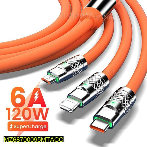 120W 3-in-1 Orange Charging Cable for All Devices