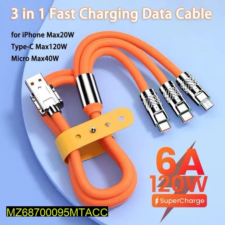 120W 3-in-1 Orange Charging Cable for All Devices