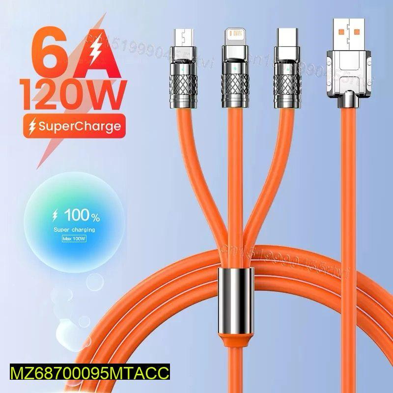 120W 3-in-1 Orange Charging Cable for All Devices