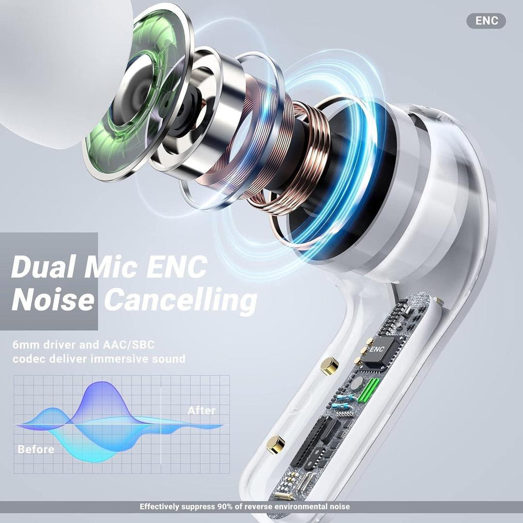 Stylish Bluetooth Earbuds with Clear Case & Water Resistant