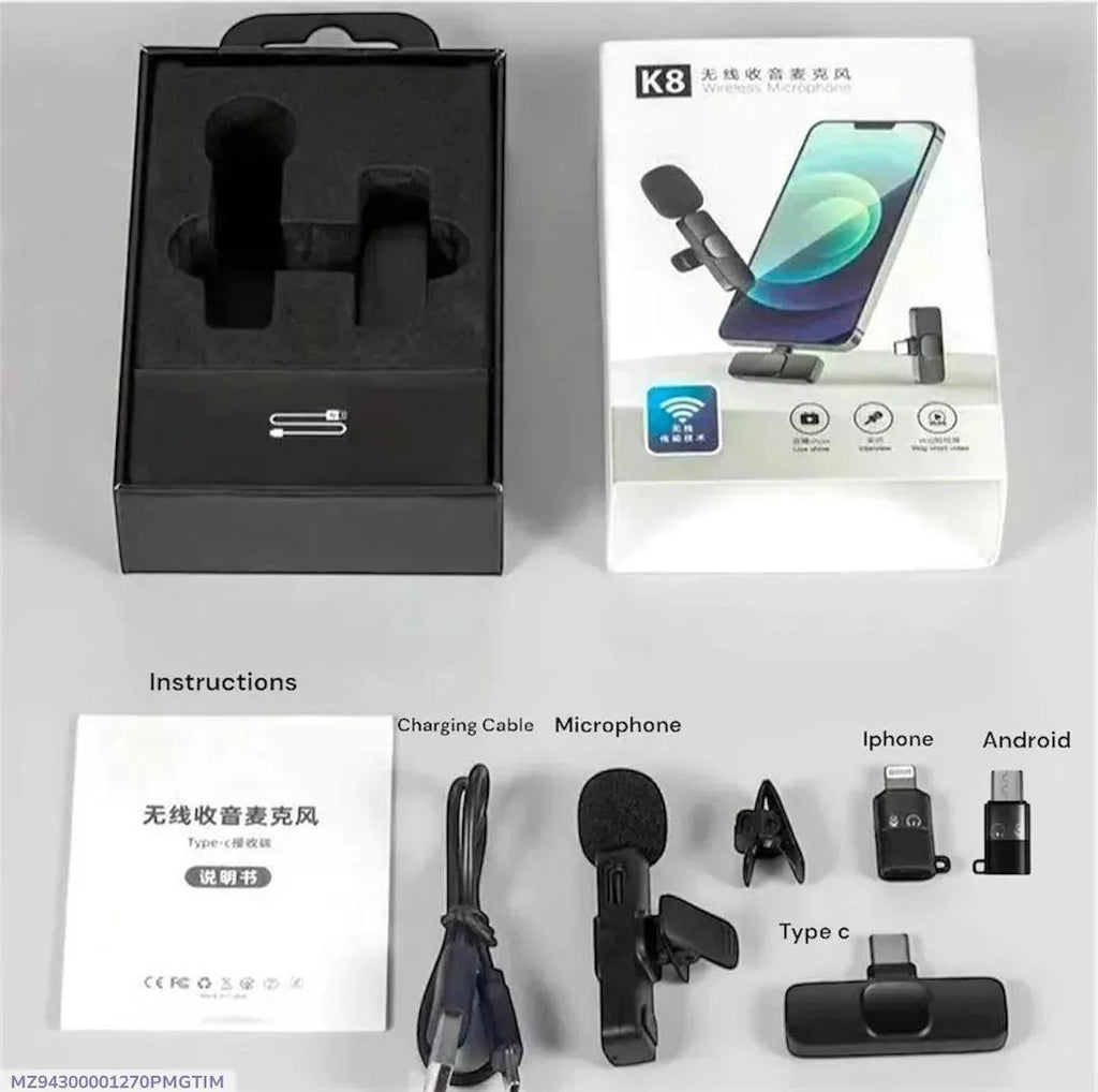 Wireless Bluetooth Microphone for iPhone Android Black