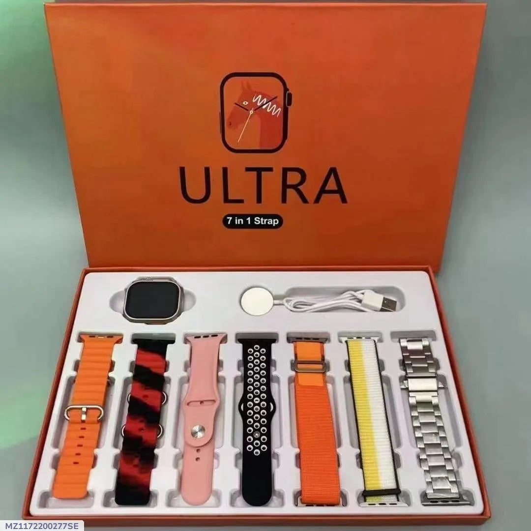 7 in 1 Smart Watch Set with 7 Straps Multicolor Rechargeable