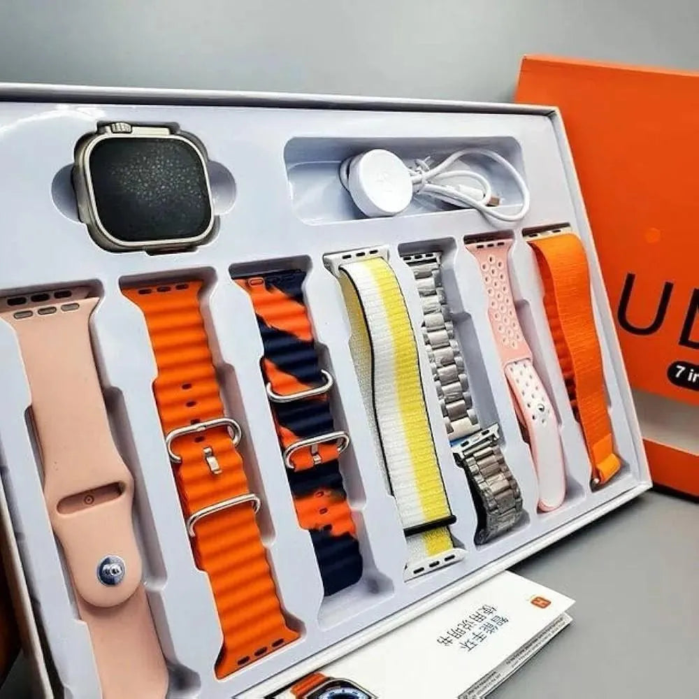 7 in 1 Smart Watch Set with 7 Straps Multicolor Rechargeable
