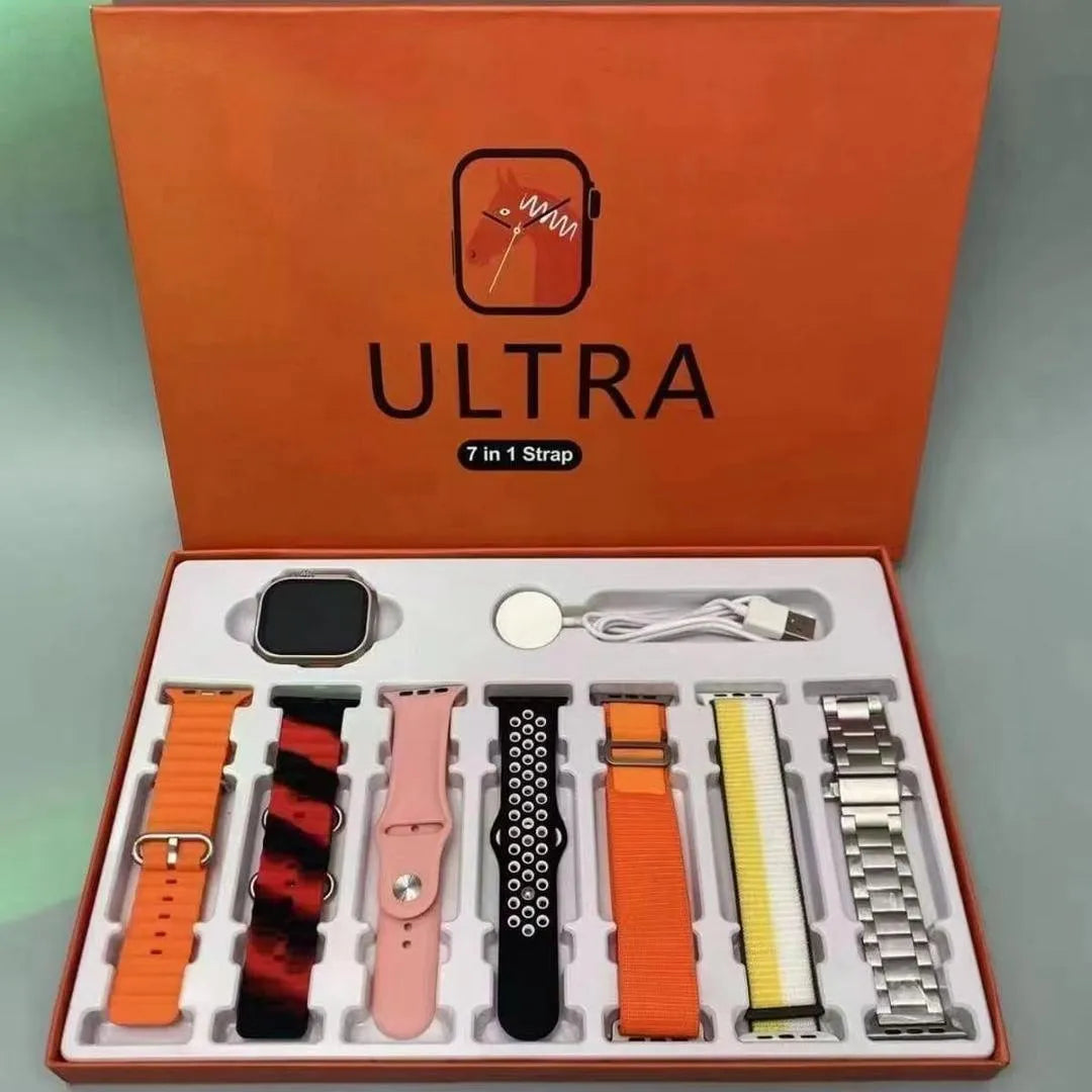7 in 1 Smart Watch Set with 7 Straps Multicolor Rechargeable