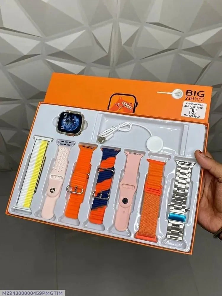 7 in 1 Smart Watch Set with 7 Straps Multicolor Rechargeable