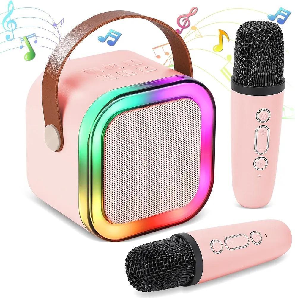 Portable LED Speaker Pink with 2 Microphones for Parties & Commutes