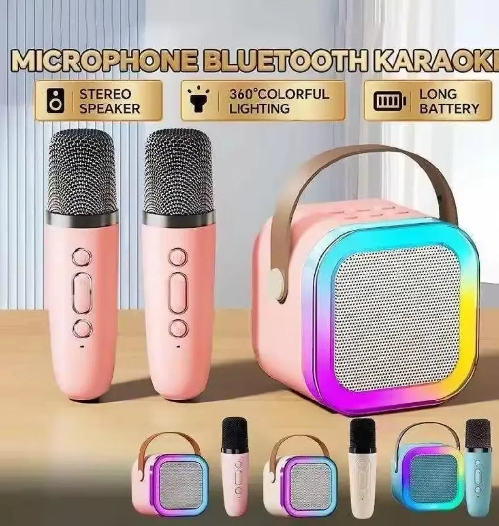 Portable LED Speaker Pink with 2 Microphones for Parties & Commutes