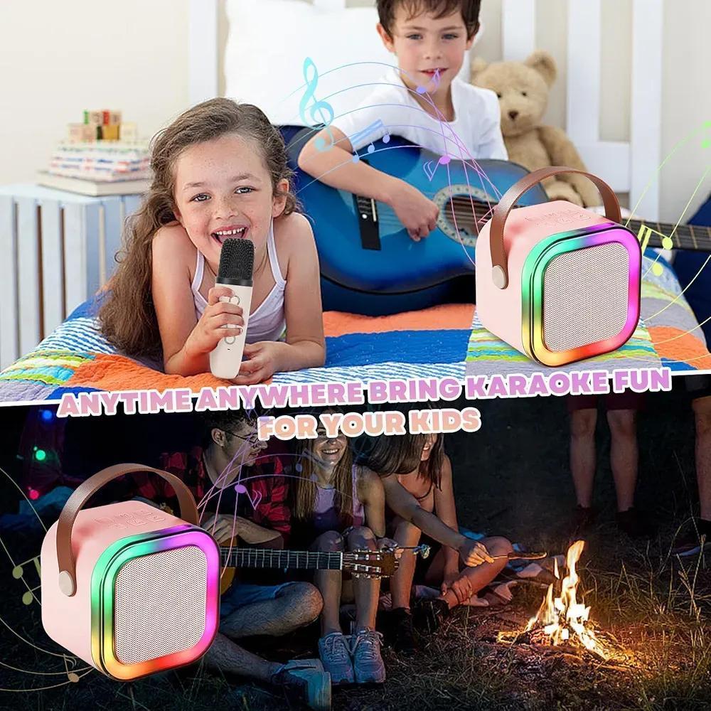 Portable LED Speaker Pink with 2 Microphones for Parties & Commutes