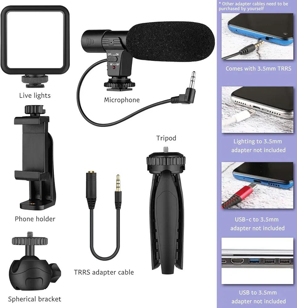 Portable Tripod Stand with Mic & Light Black