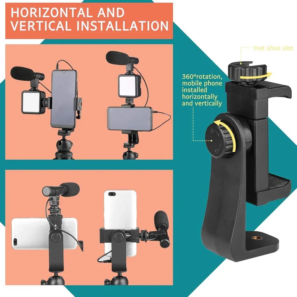 Portable Tripod Stand with Mic & Light Black